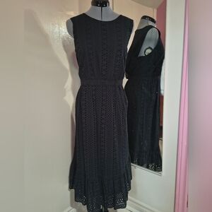 J. Crew Black Eyelet Midi Dress